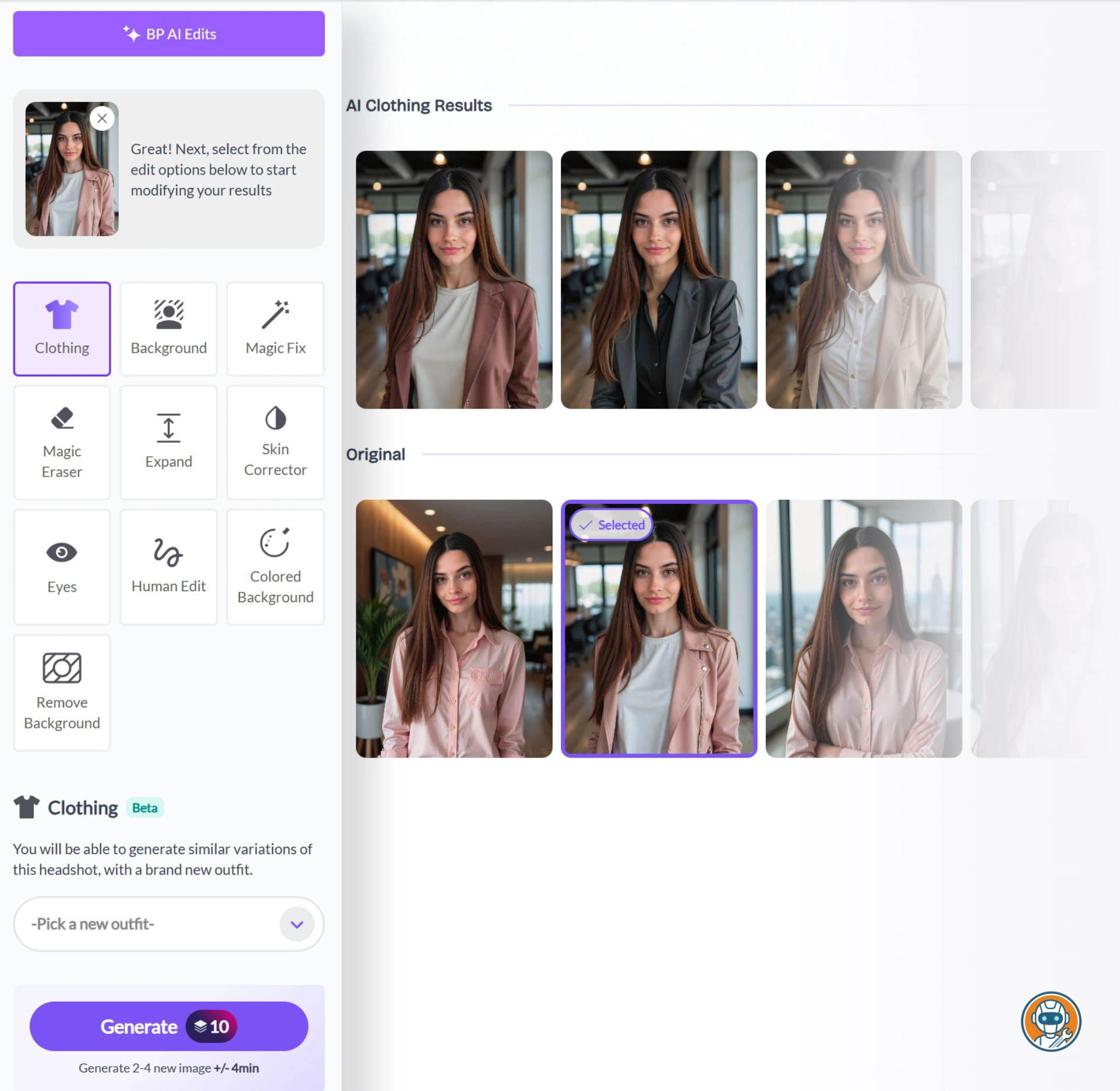 BetterPic realistic skin texture compared to over-smoothed competitor output