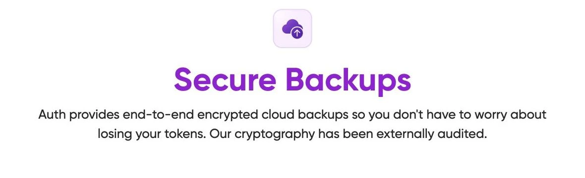 Ente's official Secure Backups section describing end-to-end encrypted cloud backups